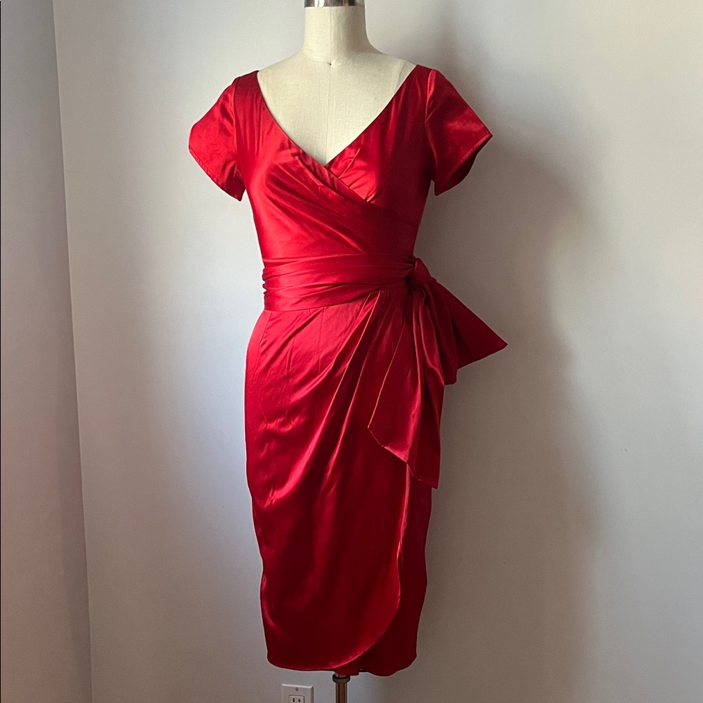 Pinup Couture Eva Red Satin Wrap PinUp Mad Men Dress